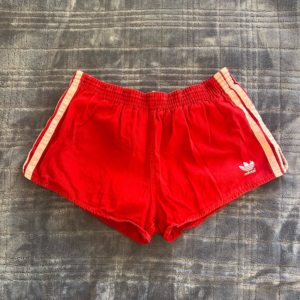Adidas Red Athletic Shorts with Signature Stripes